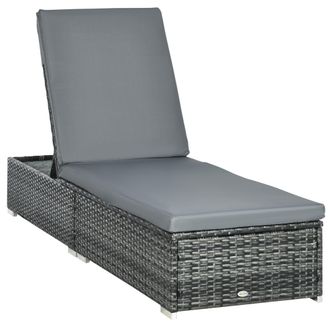 OUTSUNNY Patio Rattan Chaise Lounge Garden Pool Wicker Sun Lounger Adjustable | TJ Hughes
