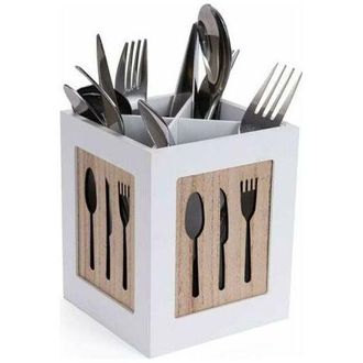 OEM Caja De Madera Para Cubiertos - Cesta Para Cucharas, Tenedores Y Cuchillos - Soporte Decorativo Para Cubiertos - Ideal Para Mesas De Comedor, Cocinas 