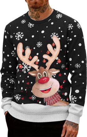 Generic Ugly Christmas Jumpers for Men Crew Neck with Long Sleeves, Warm Cosy Xmas Jumper Funny Christmas Sweater Men Novelty Graphic Reindeer Snowflakes Knit