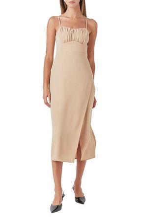 endless rose Ruched Bust Midi Dress in Khaki at Nordstrom, Size X-Small