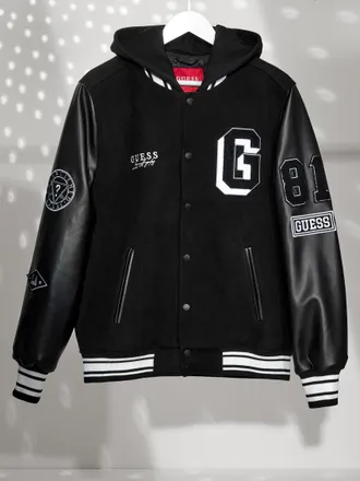 Guess Mark Hooded Varsity Jacket