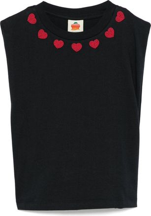 Farm Rio beaded-hearts T-shirt - Black