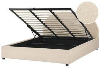 Beliani Cama matrimonial de tejido beige 180x200