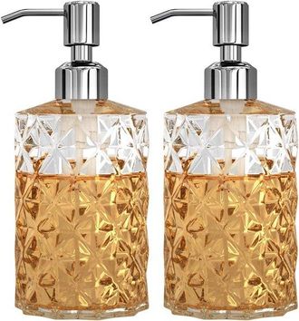 OEM Dispensador De Jab&oacute;n De Vidrio De 2 Piezas Con Dise&ntilde;o De Diamante, Recargable De 330 Ml, Bomba De Acero Inoxidable 304, Dispensador De Loci&oacute;n
