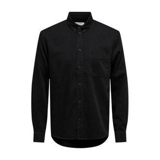 Only & Sons Klassiek katoenen shirt met lange mouwen - Heren - Casual Overhemden - Zwart - S - Katoen - Overhemden