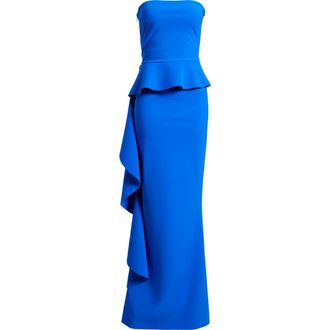 La Petite Robe Di Chiara Boni Eliska Ruffle Strapless Gown in Blue Klein at Nordstrom, Size 10 Us