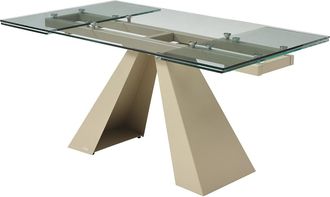 Vente-Unique Mesa extensible de comedor para 6 a 10 personas de vidrio templado y metal beige - Transparente - LOZIPA de Maison Céphy