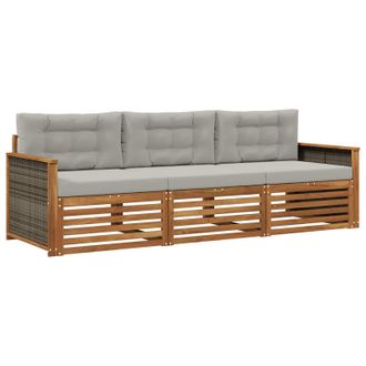 vidaXL Conjunto De Sof&aacute;s De Exterior 3 Pcs Natural Y Gris Claro Vidaxl