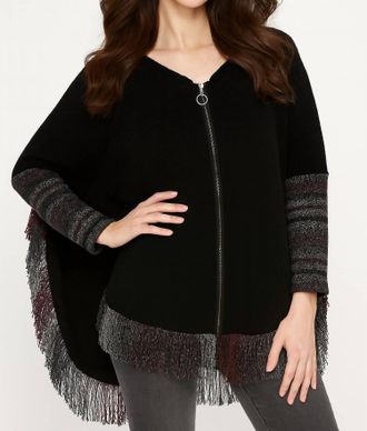 French Kyss Kimberly Fringe Hooded Poncho In Black