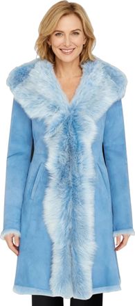 Infinity Leather Womens Blue Toscana Real Sheep Leather Suede Hooded Trench Coat - Isola