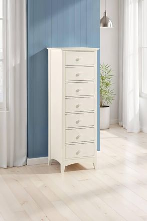 Julian Bowen Cameo 7 Drawer Tall Slim Chest in Warm White