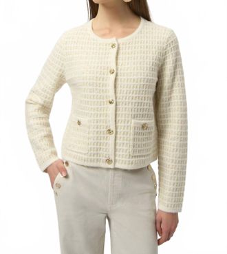 Joseph Ribkoff Sequined Knit Cardigan In Winter White Gold