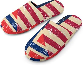 Generic U.S. And Norway Vintage Flag Mens Slippers Flannel Warm House Shoes with Rubber Anti-Slip Sole Slip On for Home Outdoor