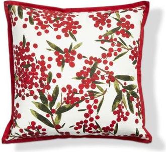 Tag Sprig Multicolor Cotton Throw Pillow Machine Washable Christmas in Red at Nordstrom, Size Medium