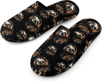 Generic Sloth with Headphone Mens Cotton Slippers Memory Foam Comfort House Shoes Winter Indoor Slipper for Hotel Casa Spa
