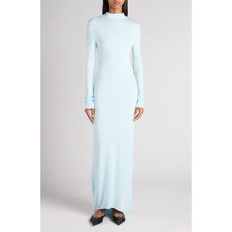 Tom Ford Open Back Long Sleeve Fluid Jersey Gown in Frost at Nordstrom, Size 10 Us