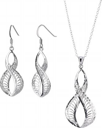 Gold & Honey Womens Infinity Filigree Drop Earrings And Pendant Necklace Jewelry Set In Silver