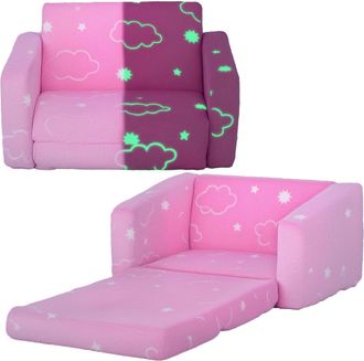 OEM Sof&aacute; Infantil Plegable 2 En 1 Tapizado De Tela Luminosa Con Patr&oacute;n De Nubes Coj&iacute;n Y Funda Lavables Rosa