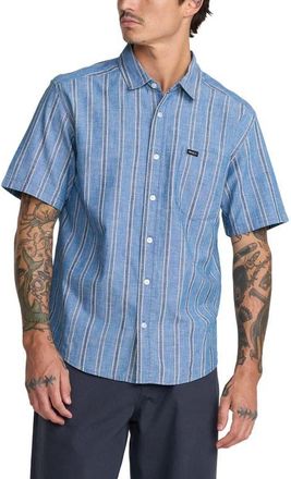 Rvca Denim Days Stripe Short Sleeve Button-Up Shirt in Indigo at Nordstrom, Size Xx-Large