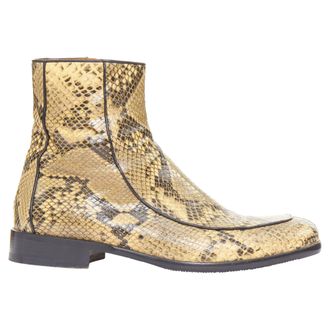 Dries Van Noten Runway leather trim snake effect square toe ankle boot EU43