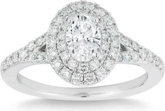Pompeii3 1 Ct Lab Grown Oval Diamond Halo Engagement Ring 14k White Gold
