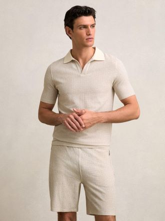 Reiss Ecru & taupe Brown Cotton-blend Stripe Drawstring Shorts, Xxl