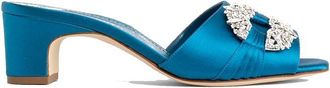 Manolo Blahnik Blue Silk Womens Mules