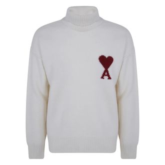 Ami Quota De Coeur Funnel Neck Trui - Heren - Truien - Wit - Maat: M Wol