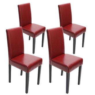 Hhg Hhg - Nunca Usado] Juego De 4 Sillas De Comedor Silla De Cocina Littau, Cuero, Patas Rojo Oscuro