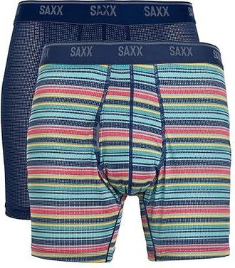 Saxx Underwear Quest Quick-Dry Mesh Boxer Brief Fly 2-Pack Mens Underwear Harvest Stripe/Maritime : 2XL, Elastane/Nylon/Polyester