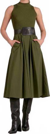 Elan Sleeveless Mock Neck Midi Dress In Olive