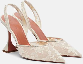 Amina Muaddi Holli leather-trimmed lace slingback pumps