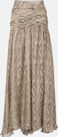 Elie Saab Snake-print silk chiffon maxi skirt