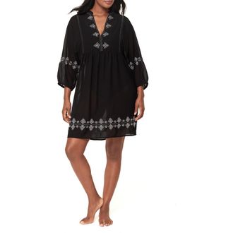 Miraclesuit Embroidered Cover-Up Dress in Black/White at Nordstrom, Size Small