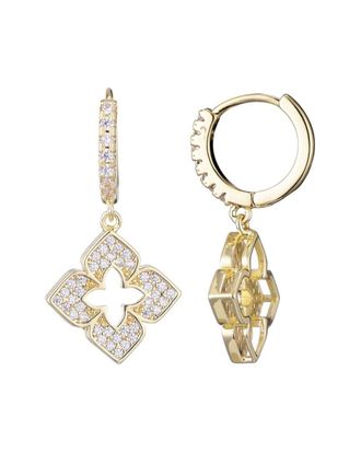 Adornia Adornia 14K Plated Cz Pointed Clover Drop Huggie Hoop Earrings