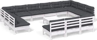 vidaXL Muebles De Jard&iacute;n 14 Pzas Y Cojines Blanco Madera Maciza Pino Vidaxl
