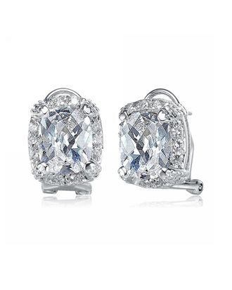 Genevive Silver Cz Omega Solitaire Earrings