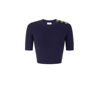 Elisabetta Franchi Korte gebreide top met ronde hals - Dames - Truien - Blauw - Maat: L