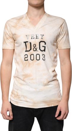 Dolce & Gabbana Mens Vneck 2003 Tiedye Tee - Ivory Cotton - Size EU 48 (Mens)