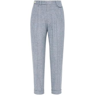 Brunello Cucinelli Celeste Wool Silk Plaid Trousers, Brand Size 52 (US Size 36)