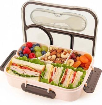 OEM Fiambrera Bento - Lonchera - Incluye Cubiertos - Port&aacute;til - Color Caqui - 20,3 X 16,5 X 7,6 Cm