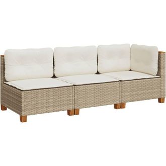 vidaXL Vidaxl - Sof&aacute; De Jard&iacute;n De 3 Plazas Con Cojines Rat&aacute;n Sint&eacute;tico Beige