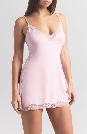 SKIMS Lace Trim Minidress Nightgown in Bloom at Nordstrom, Size X-Small