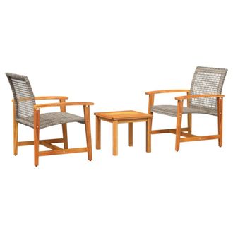 vidaXL Juego De Bistro De 3 Piezas Rat&aacute;n Pe Gris Y Madera De Acacia Vidaxl