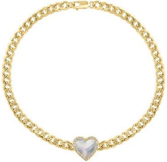 Effy 14K Yellow Gold Diamond Mother of Pearl Heart Station Bracelet in 14K Gold at Nordstrom, Size 7.5