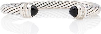 David Yurman Sterling Silver Onyx Diamond Cable Classics 7mm Cuff