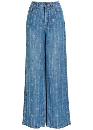 Self Portrait Crystal-embellished Wide-leg Jeans - Blue - 27 (W27 / UK8-10 / S)