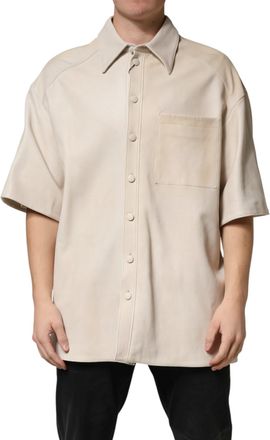 Dolce & Gabbana Beige Leather Button Down Men Casual Mens Shirt (Pre-Owned)