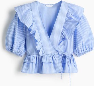 H&M Poplin Wrap Blouse in Light Blue/striped at Nordstrom, Size X-Small