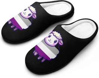 Generic Asexual Flag Sheep Mens Slippers Slip On Comfortable Fleece Cotton House Shoes Winter